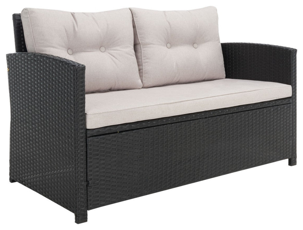 Safavieh Outdoor Vellor 4 Piece Living Set Black / Light Grey