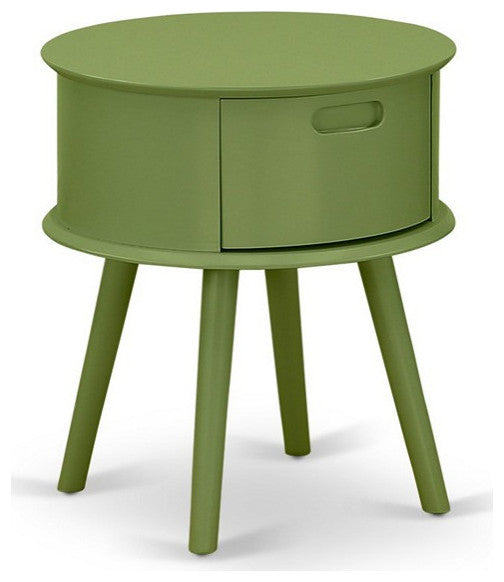 Gordon Round Night Stand End Table With Drawer, Clover Green Finish