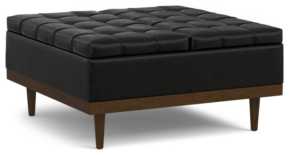 Mariah Lift Top Table Storage Ottoman, Midnight Black PU Black faux leather