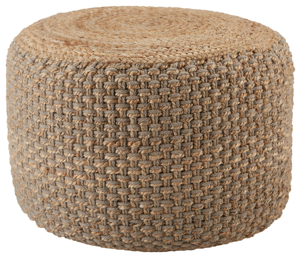 Jaipur Living Kealani Trellis Gray/ Beige Cylinder Pouf