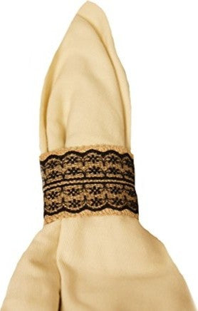2" Jute Napkin Ring With Lace, Set of 8, Black