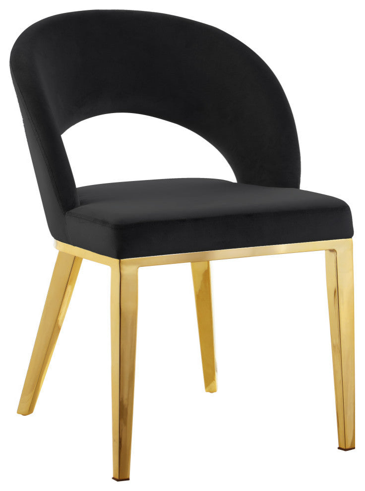 Roberto Velvet Upholstered Dining Chair, Black, Gold