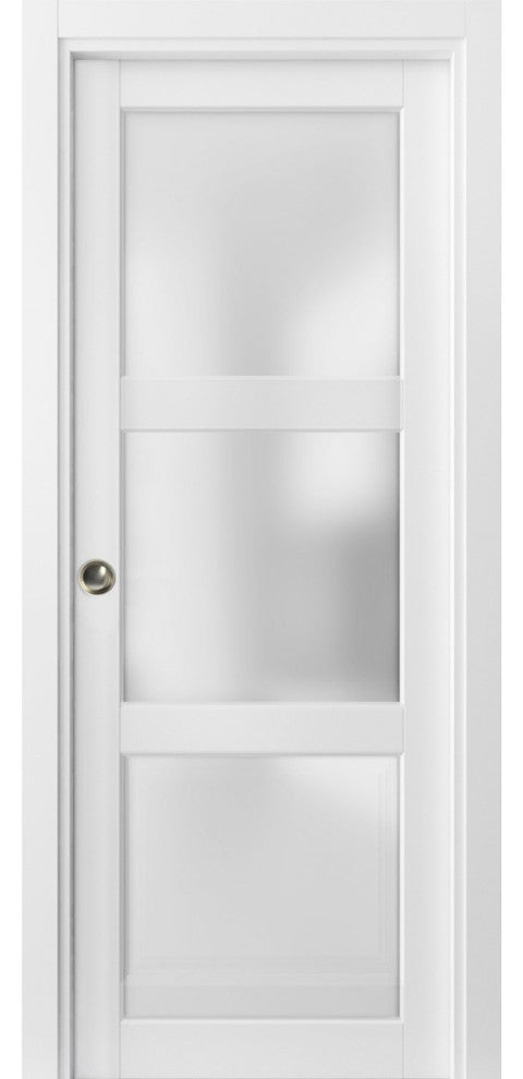 French Pocket Door 24x80 Frosted Glass 3 Lites | Lucia 2552 Matte White