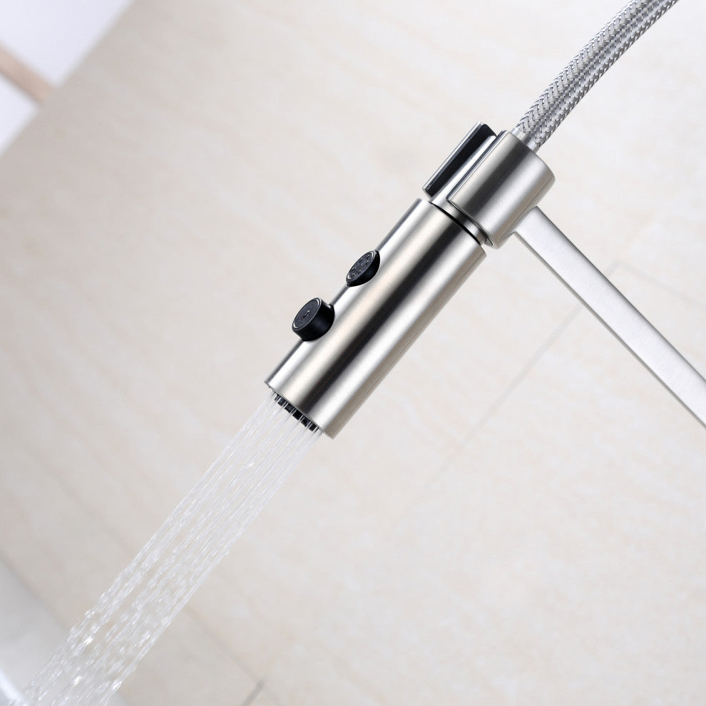 Luxier KTS22-T Single-Handle Pull-Down Sprayer Kitchen Faucet, Brushed Nickel