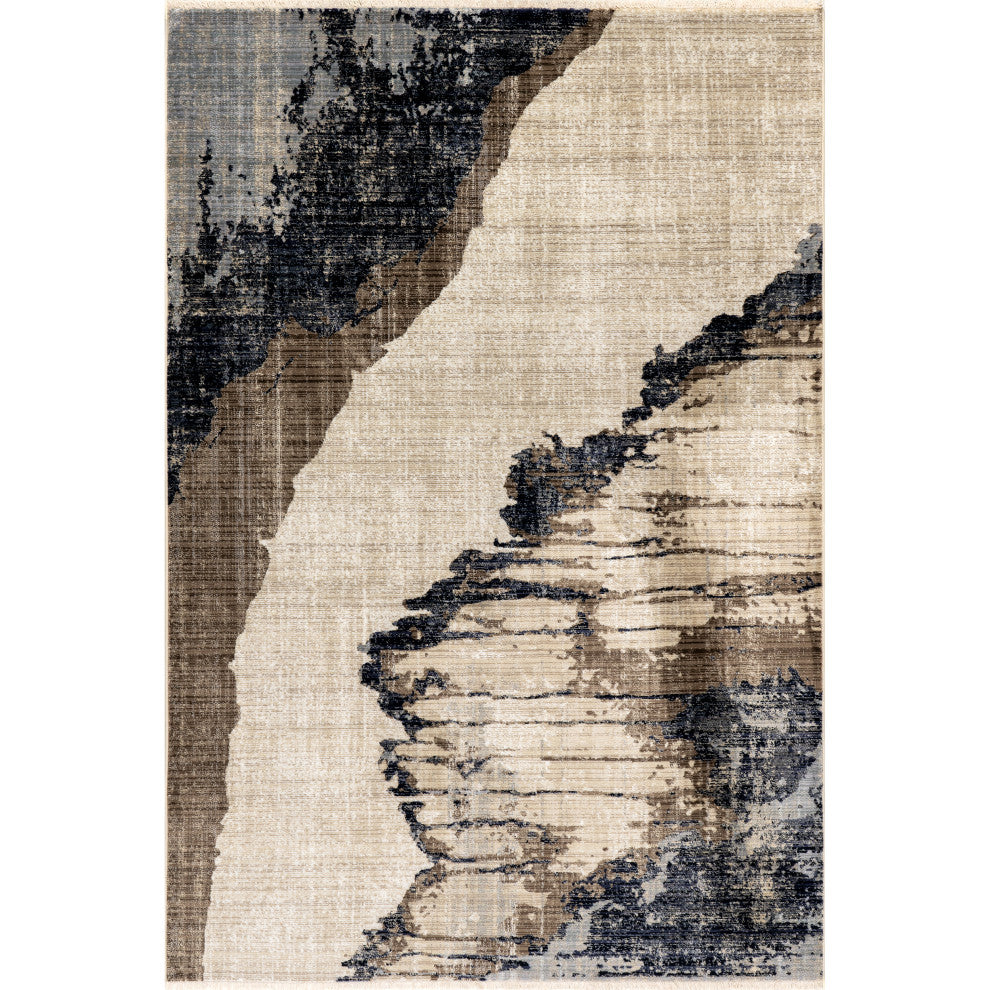 Rielle Contemporary Abstract Area Rug, Light Brown 5'3"x7'7"