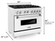 ZLINE 36" Range Gas Stove and Electric Oven, DuraSnow and White Matte Door