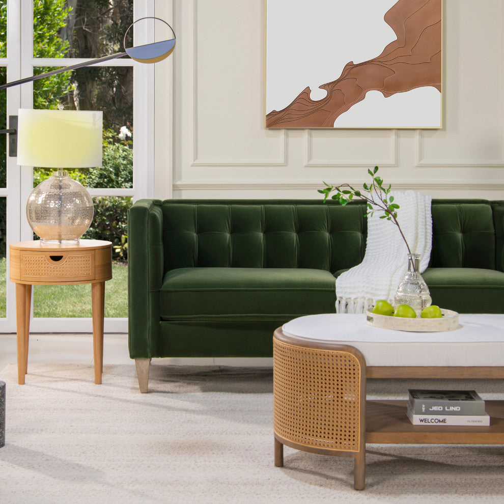 James 74" Modern Tufted Tuxedo Sofa, Olive Green Performance Velvet