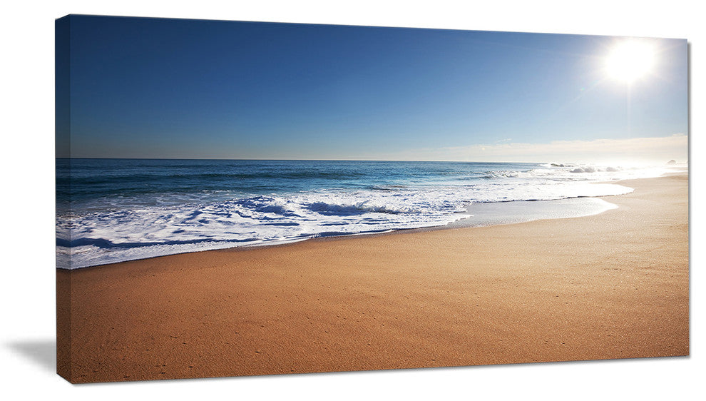 "Calm Blue Seashore With White Sun" Seashore Canvas Print, 32"x16"