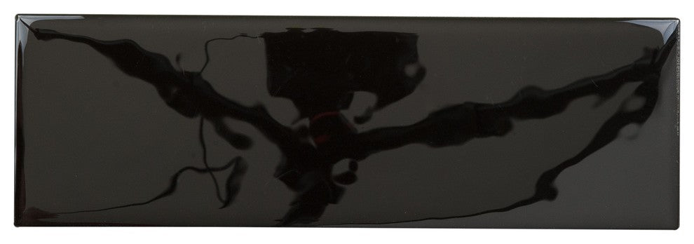 4"x12" Crystal Glass Tile, Set of 12 (4 sq ft), Black Texture