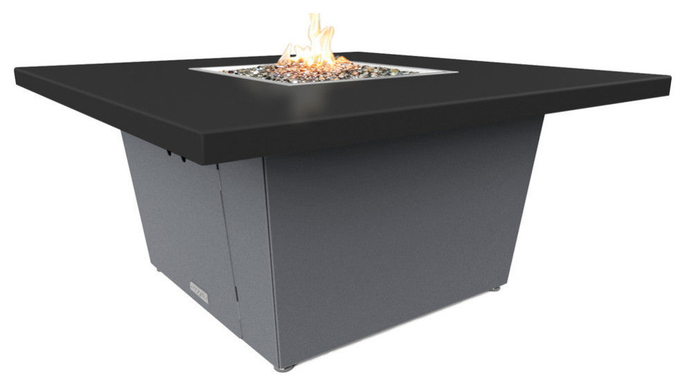 Square Fire Pit Table, 44x44, Chat Height, Propane, Black Powdercoat Top, Gray