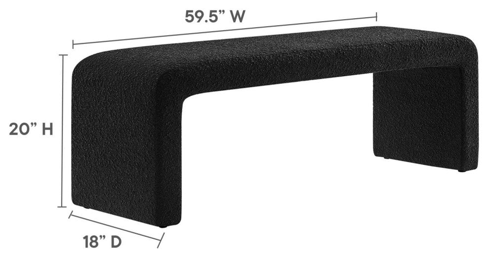 Simba Boucle Fabric Waterfall Long Bench - Black