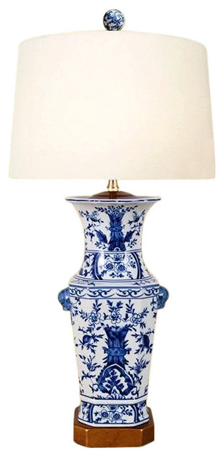 Chinese Blue and White Porcelain Vase Chinoiserie Floral Motif Table Lamp 26.5"