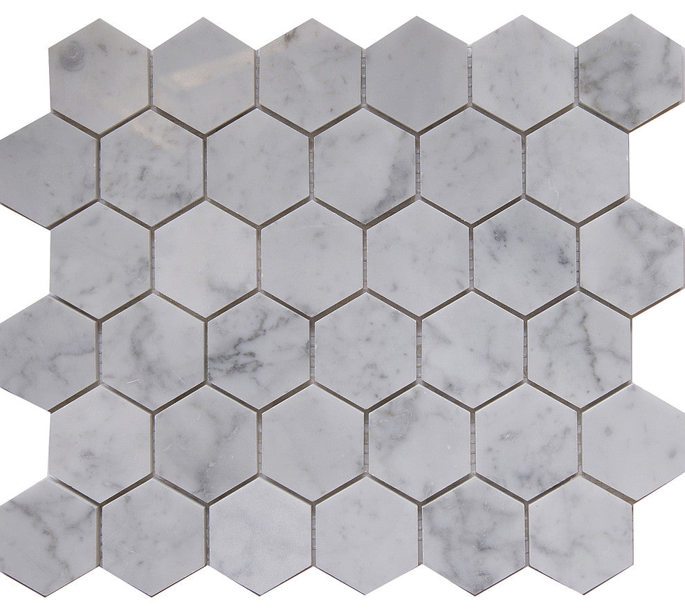 Carrara White Marble Mosaic Tile, Hexagon, Honed, Sample