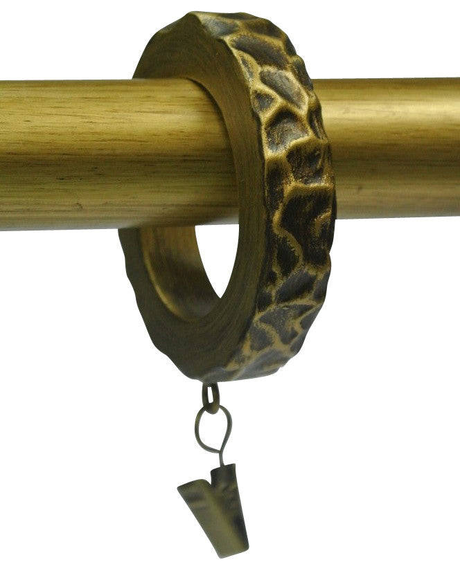 Set of 7 1 3/4" Hammered Designer Curtain Rings, Renaissance Gold