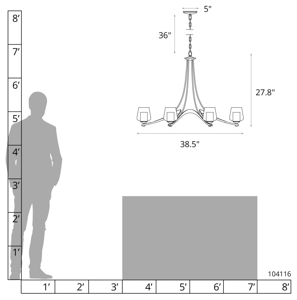 Oval Ribbon 6-Arm Chandelier, Bronze
