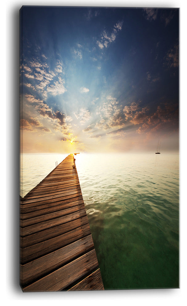 "Wooden Boardwalk Into Indefinite Sea" Sea Bridge Canvas Print, 16"x32"