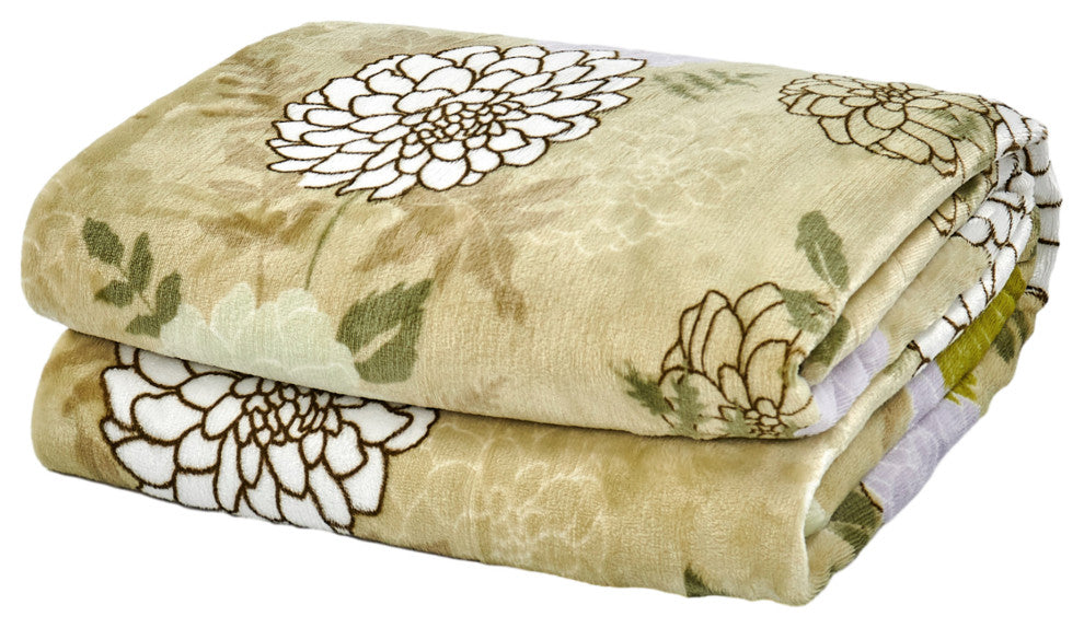 Floral Printed Flannel Throw, Hydrangea