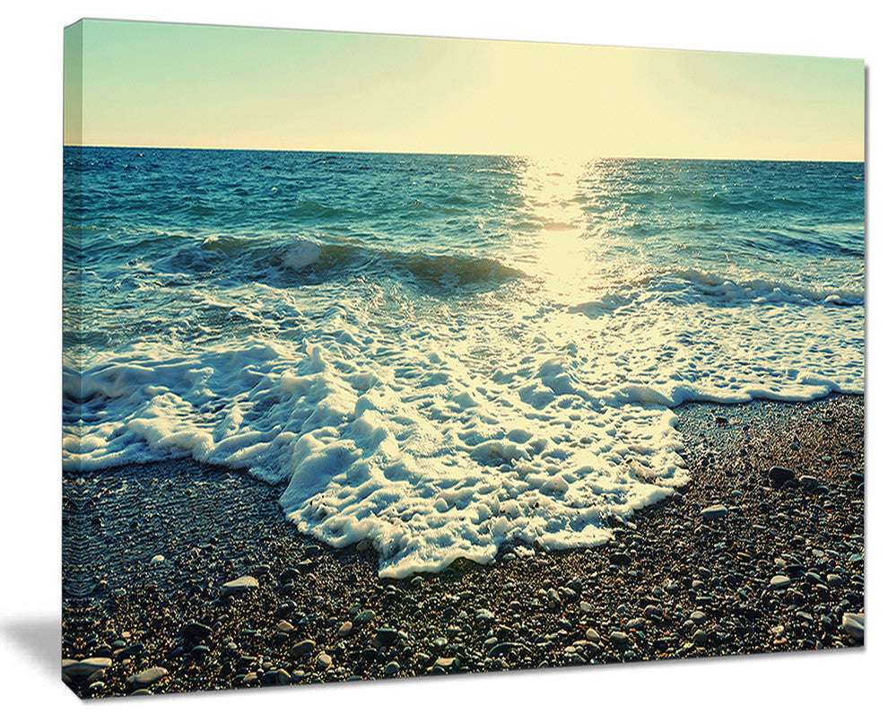 "Dramatic Blue Waves on Beach" Seashore Canvas Print, 20"x12"