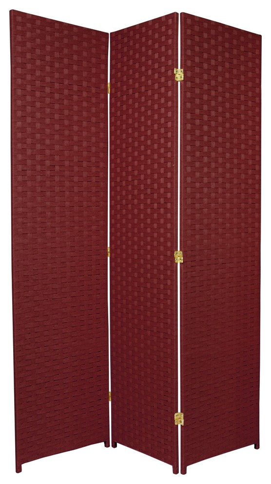 6' Tall Woven Fiber Room Divider, Special Edition, Burgundy, 3 Panel