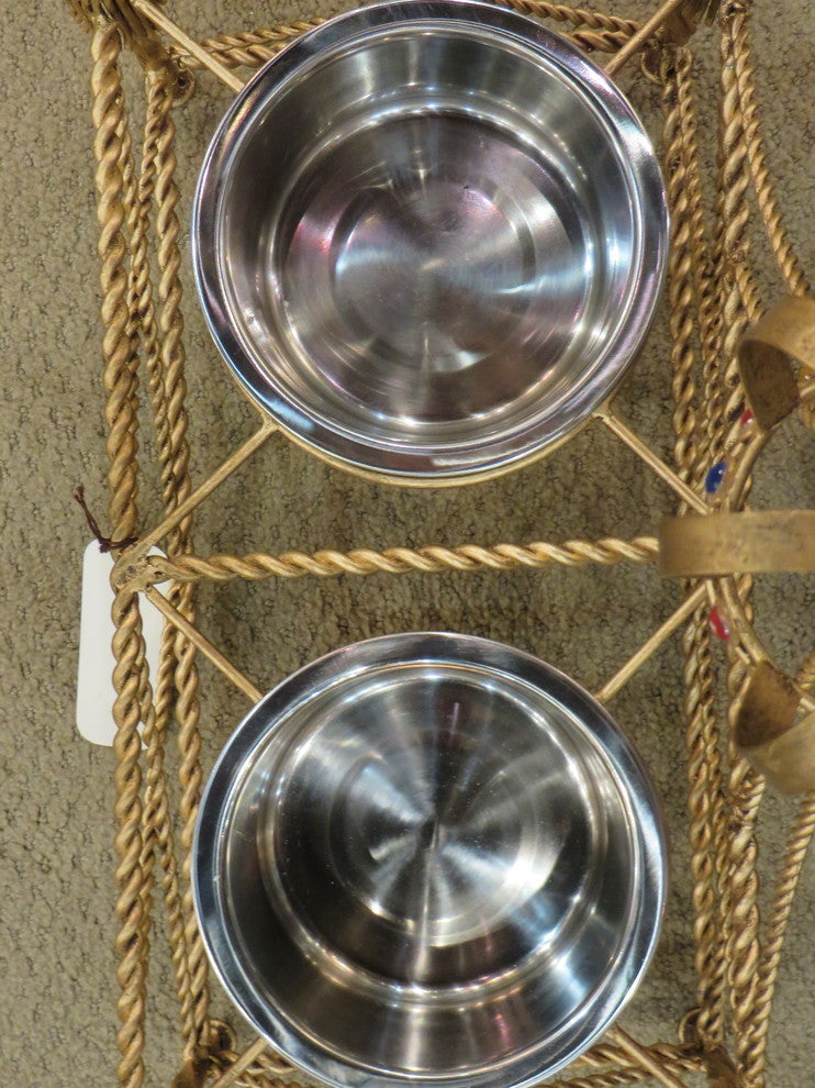 Jeweled Crown Gold Iron Dog Feeder Dish, Pet Canopy Metal Royal Bowl