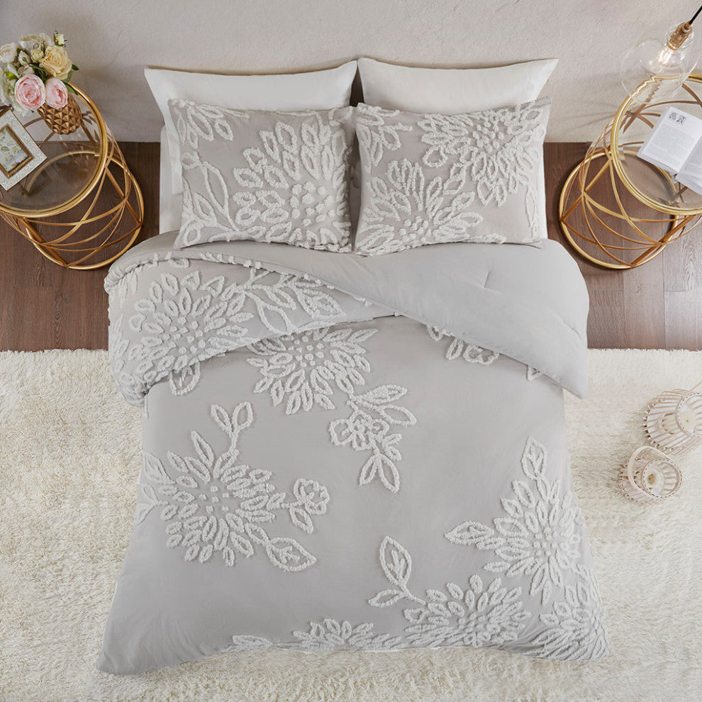 Madison Park Veronica 3 Piece Tufted Cotton Chenille Floral Comforter Set