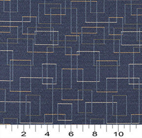 Blue Gold Green White Geometric Squares Durable Upholstery Fabric By The Yard