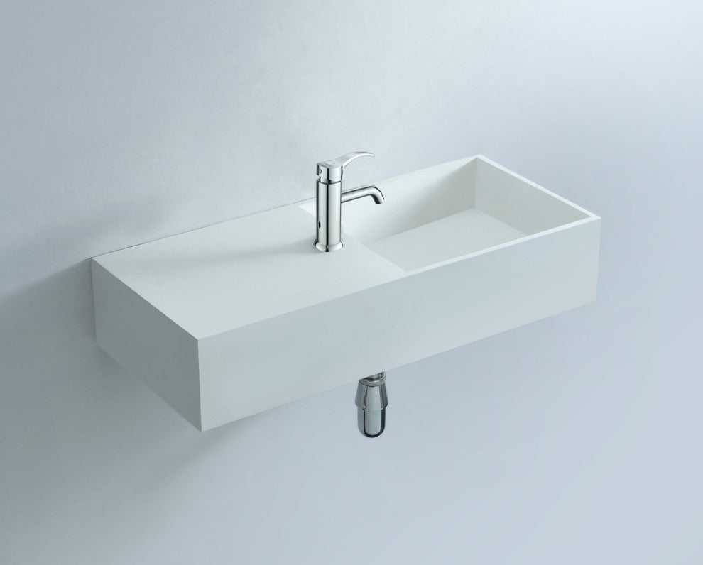 ADM Rectangular Wall Mounted Sink, White, 30", On-Left