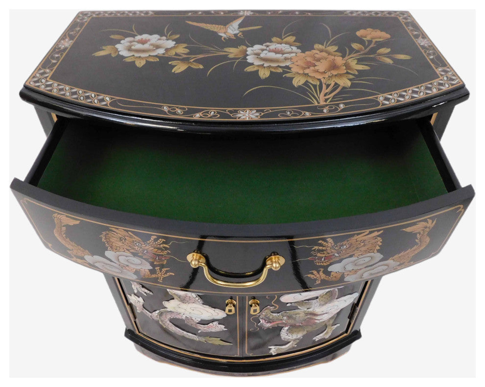 Dragon Mother of Pearl Inlaid Cabinet With Drawer and Doors.