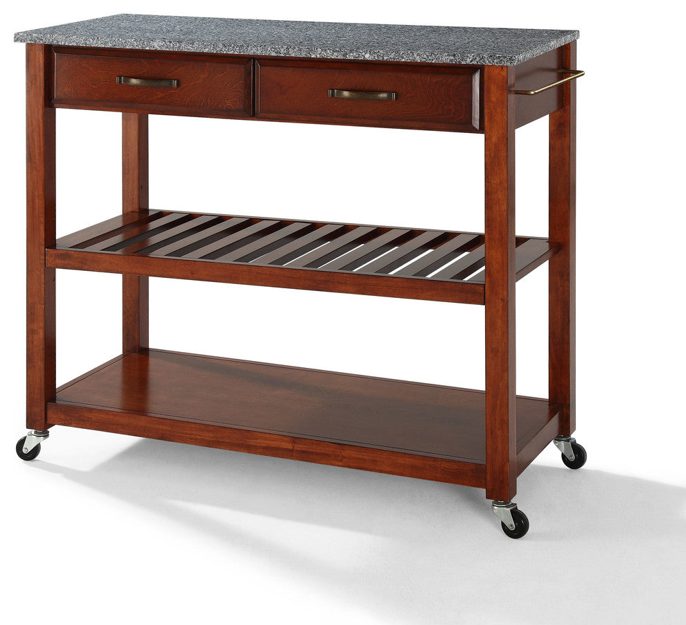 Crosley 2 Drawer Gray Granite Top Kitchen Cart in Cherry