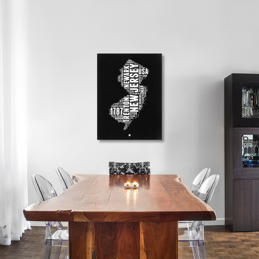"New Jersey Black and White Map" Fine Art Print