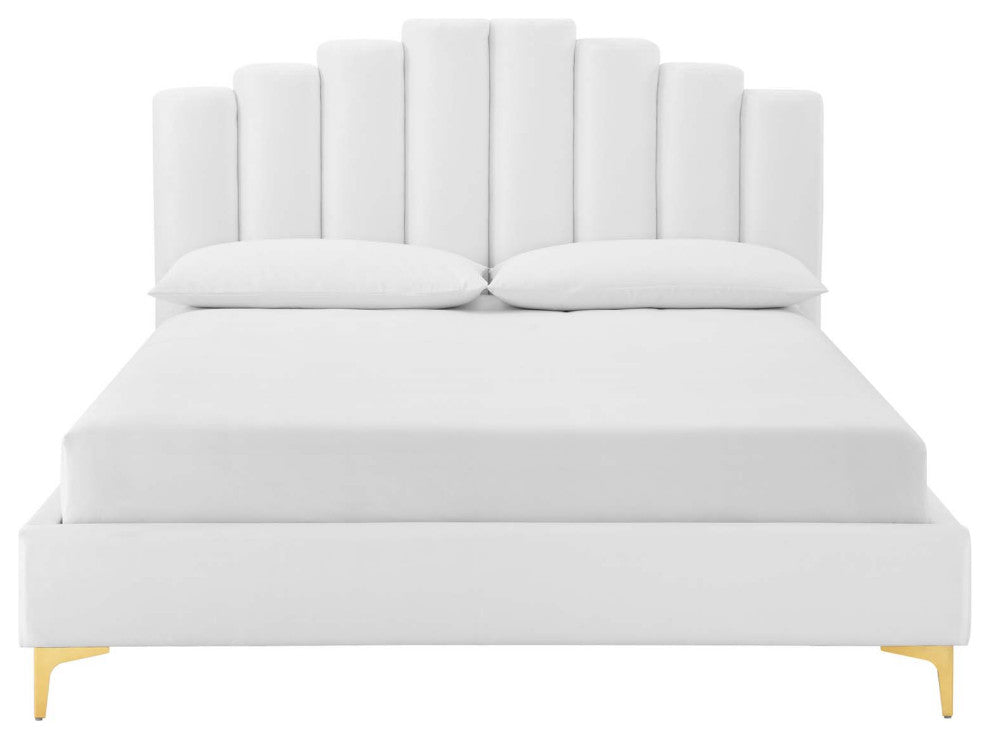 Olivia Queen Performance Velvet Platform Bed - White