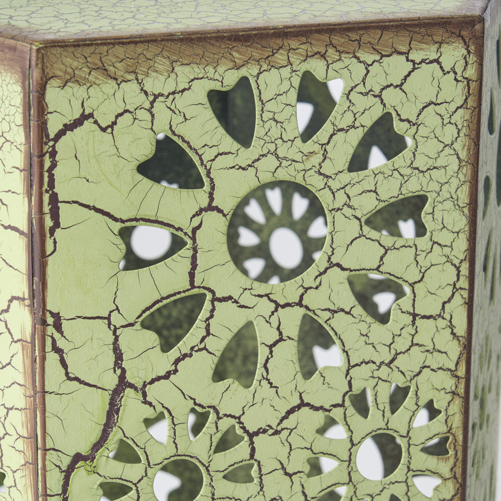 GDF Studio Elliot Outdoor 14" Sunburst Iron Side Table, Crackle Green