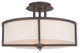 Ceiling Mount With Handcrafted Off-White Fabric Hardback Shade, Bronze