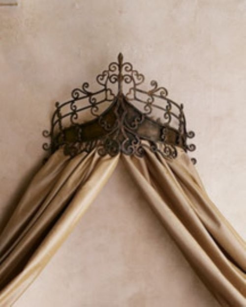 Victorian Scroll Wrought Iron Bed Crown, Baroque Tester Metal