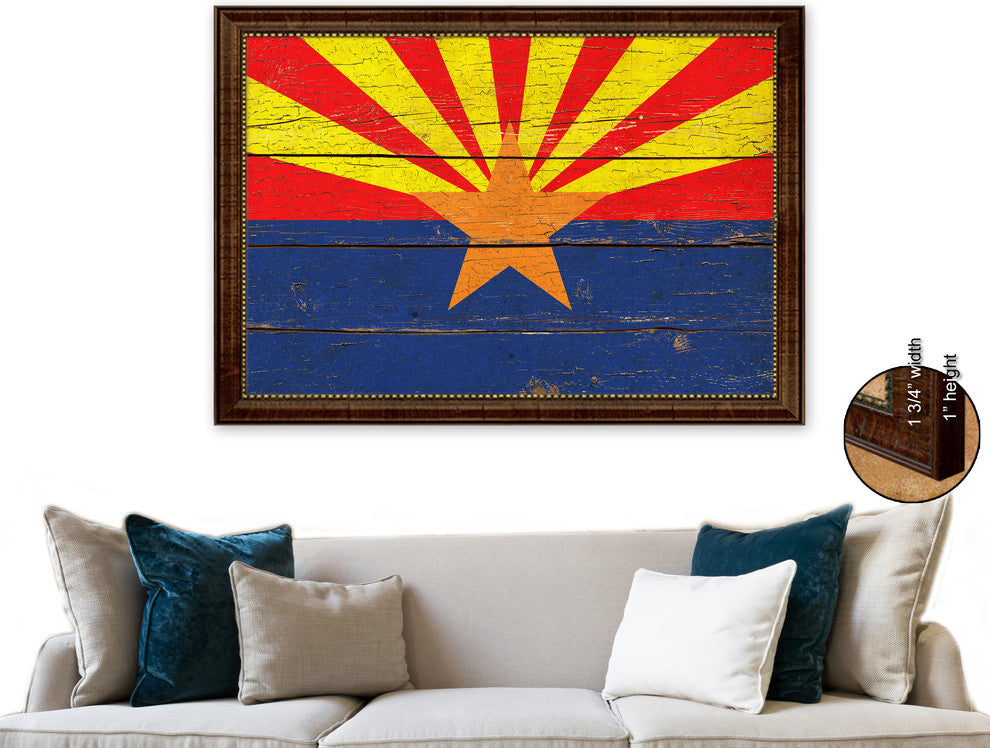 Arizona State Vintage Flag Print With Brown Gold Frame, 23"X33"