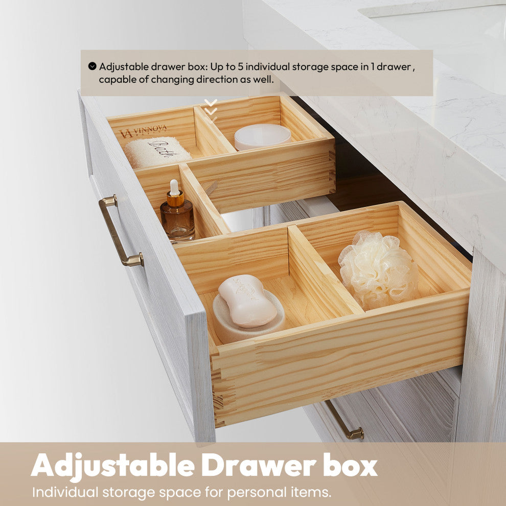 Leon Bath Vanity With Composite Stone Top, Washed White, 36", No Mirror