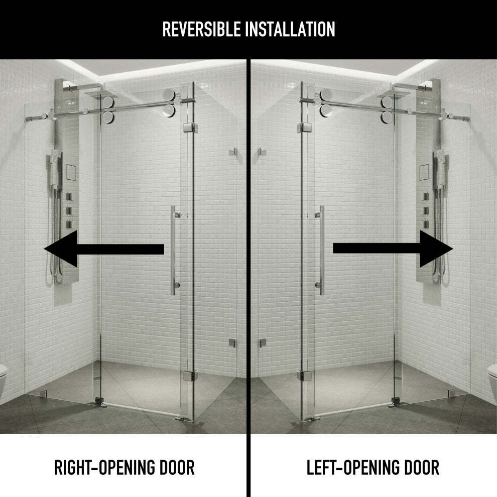 VIGO Winslow 35"D x 58"W x 74"H Frameless Sliding Shower Enclosure, Chrome