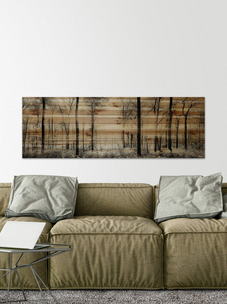 "Panoramic Forest" Painting Print on Natural Pine Wood, 60"x20"