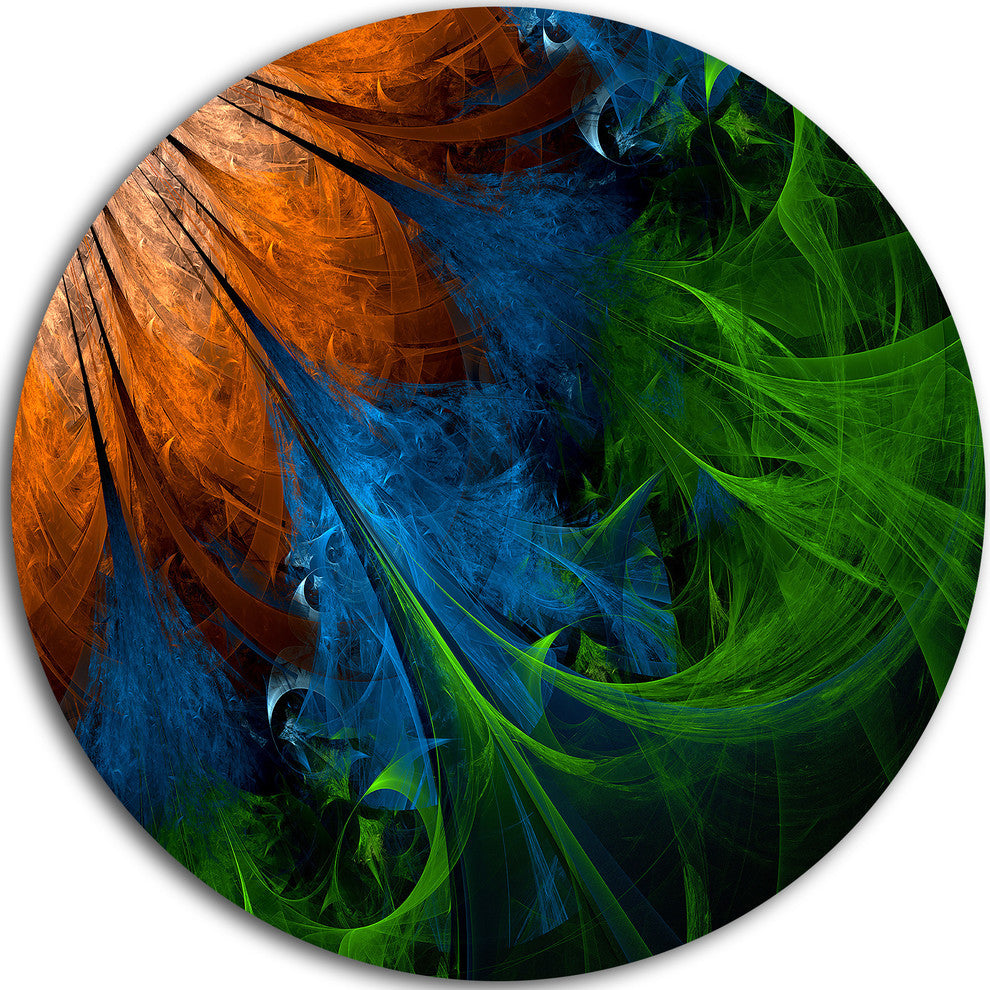 Fractal Flower Orange And Blue, Floral Digital Art Round Wall Art, 23"