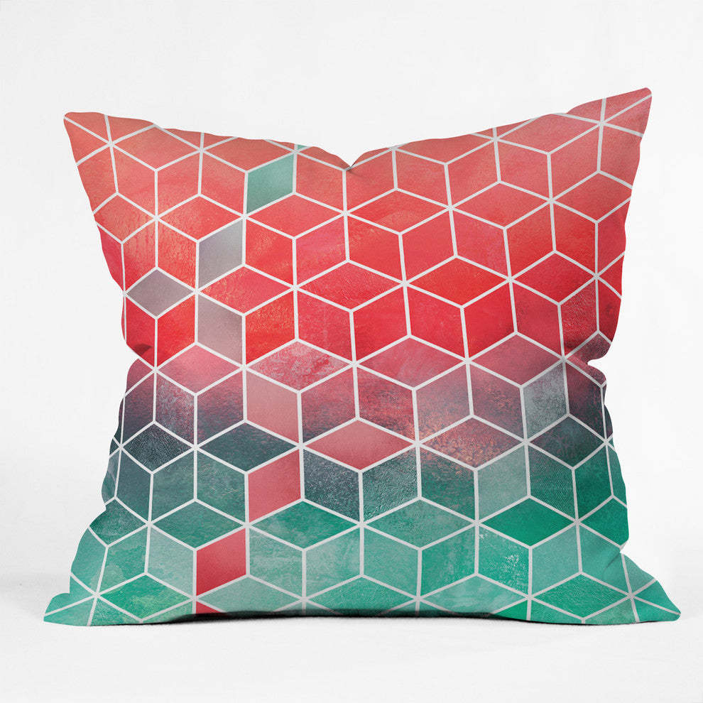 Elisabeth Fredriksson Rose and Turquoise Cubes Throw Pillow, 26"x26"