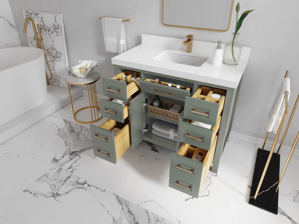 Cambridge 42" Single Sink Bath Vanity in Evergreen 2" White Quartz