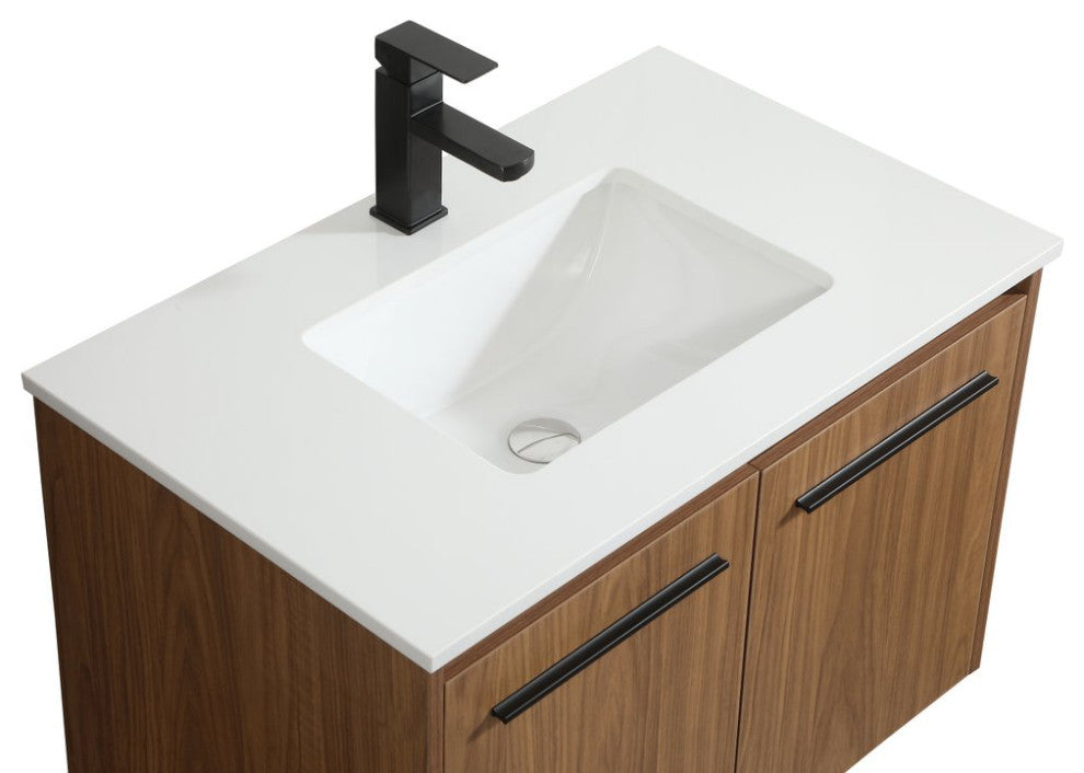 Phoebe Modern Walnut Brown-Light Bathroom Vanity, Walnut Brown, 30"