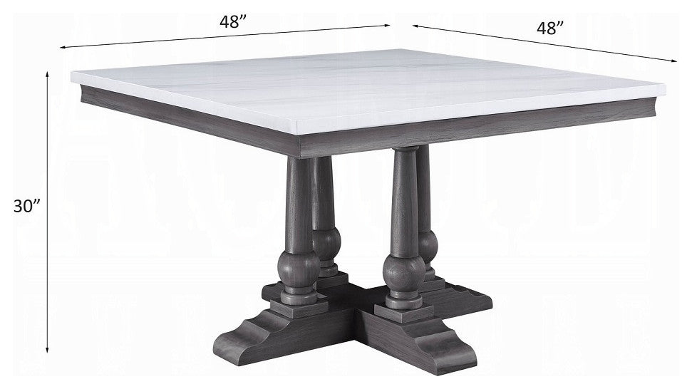 ACME Yabeina Artificial Marble Square Top Dining Table in White and Gray Oak