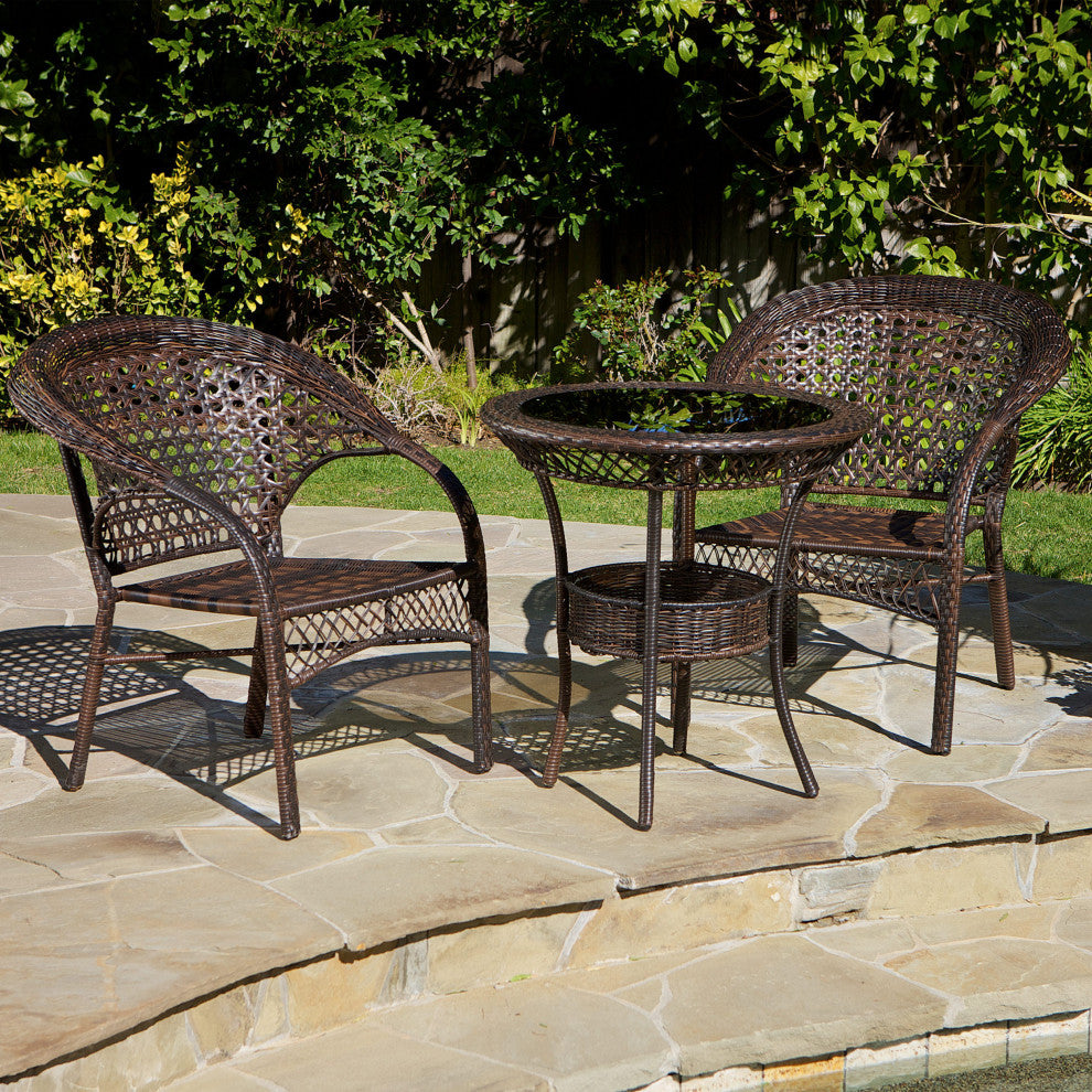 GDF Studio 3-Piece Malibu Brown Wicker Bistro Set