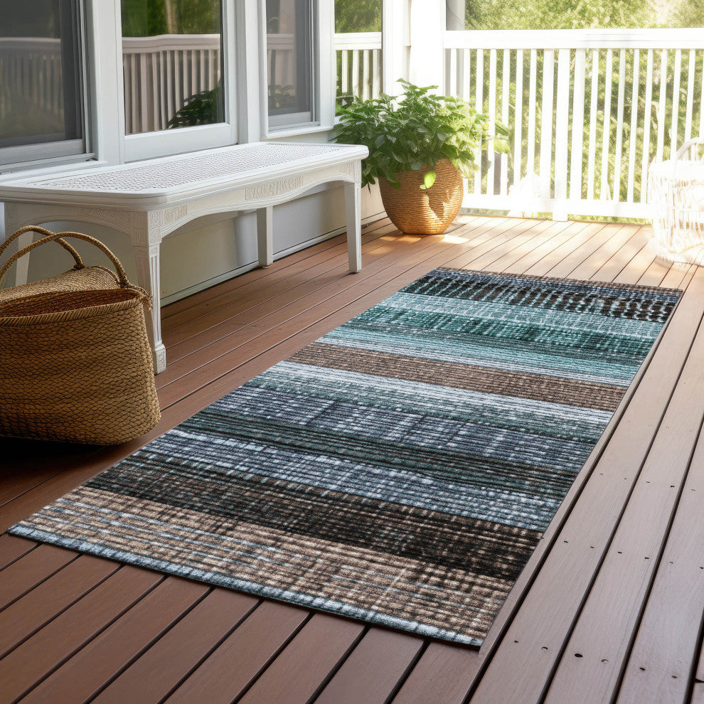 Machine Washable Indoor/Outdoor Chantille ACN1873 Teal 2'3" x 7'6" Runner Rug