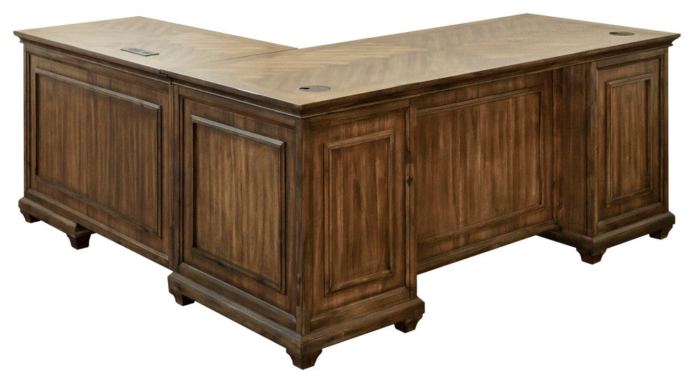 Traditional Wood L-Desk and Return Writing Table and Return Office Brown