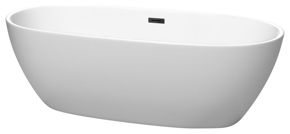 Juno 71" Freestanding Matte White Bathtub, Matte Black Drain and Overflow Trim