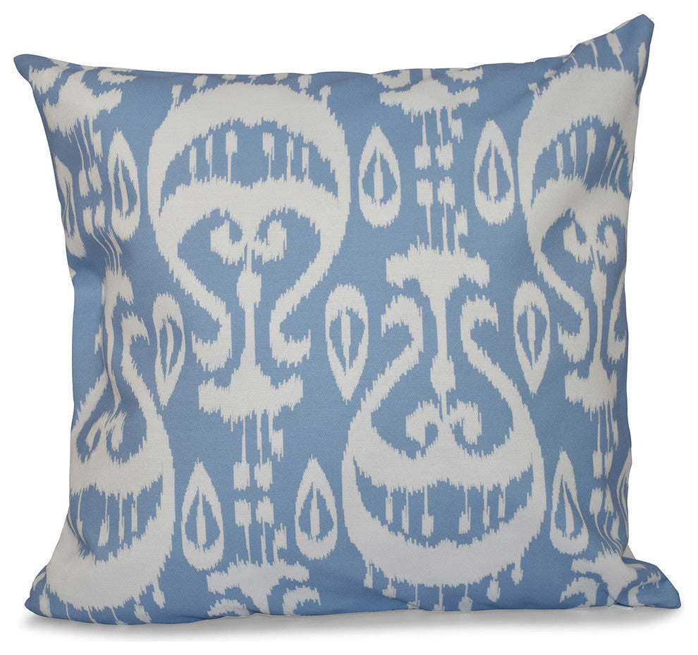 Ikat , Geometric Outdoor Pillow, Blue, 18"x18"
