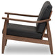 Venza Mid-Century Walnut Wood Black Faux Leather Lounge Chair