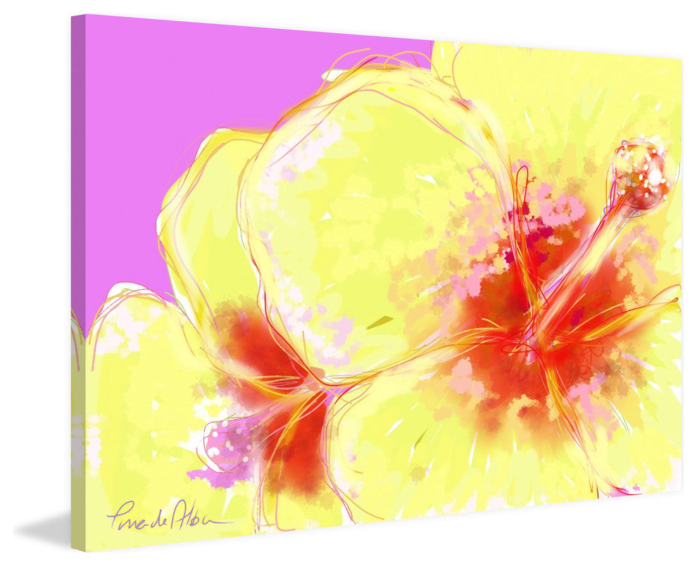 Marmont Hill, "Yellow Hibiscus" by Arthur Pina Painting on Wrapped Canvas, 60x40